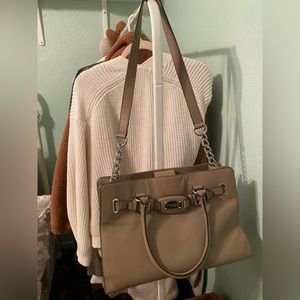 Michael Kors Taupe Large Lather Satchel